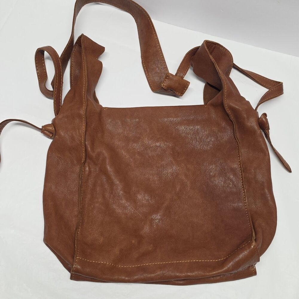 HAMIMI Morocco Handcrafted Cognac Brown Leather Shoulder Slouchy Bag Boho Luxury